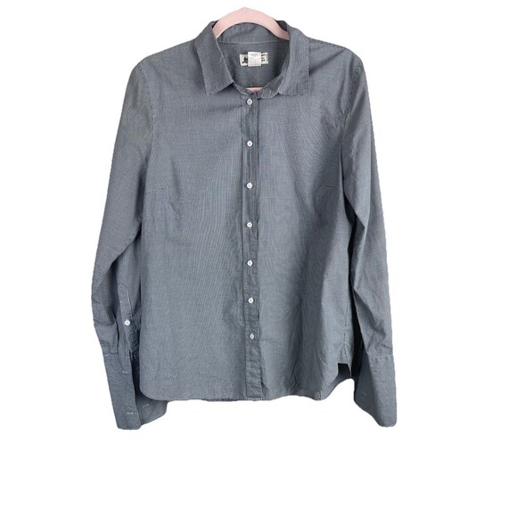 J. Crew Thomas Mason Gingham Check Button Down Shirt Top, size 12 Blue Black - Picture 1 of 10